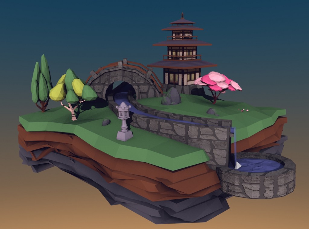 Low Poly Pagoda Garden Tile preview image 1